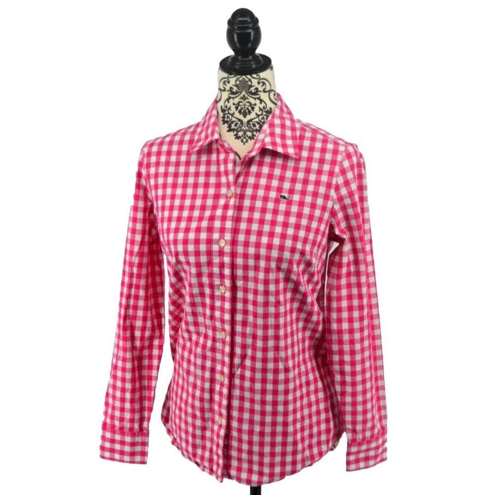 VINEYARD VINES Women's Long‎ Sleeve Button Front Shirt SIZE 2 Pink Check
